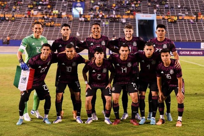 Skuad timnas Meksiko berpose jelang laga CONCACAF Nations League lawan Jamaika di Kingston (14/6/2022).