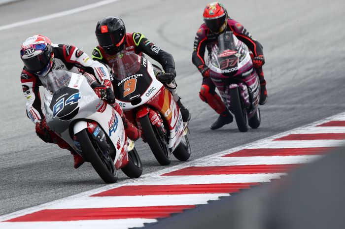 Aksi pembalap Indonesia, Mario Suryo Aji atau Mario Aji pada Moto3 Austria 2022, Minggu (21/8/2022) di Sirkuit Red Bull Ring, Austria.