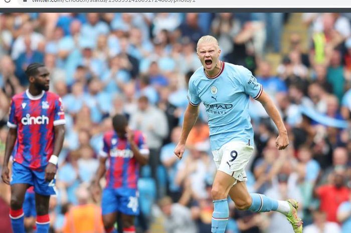 Penyerang Manchester City, Erling Haaland, menceta hat-trick ke gawang Crystal Palace