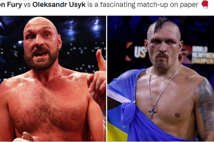 Kolase foto dua petinju kelas berat, Tyson Fury (kiri), dan Oleksandr Usyk (kanan).