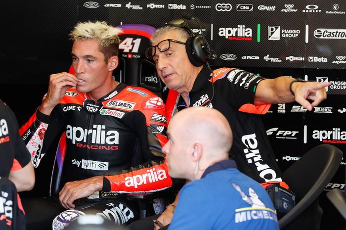 Pembalap Aprilia Racing, Aleix Espargaro pada sesi latihan bebas MotoGP San Marino 2022