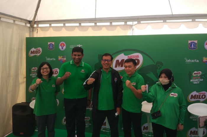 Konferensi pers Milo Activ Indonesia Race 2022 yang berlangsung di kawasan Gelora Bung Karno, Senayan, Jakarta, Minggu (4/9/2022).