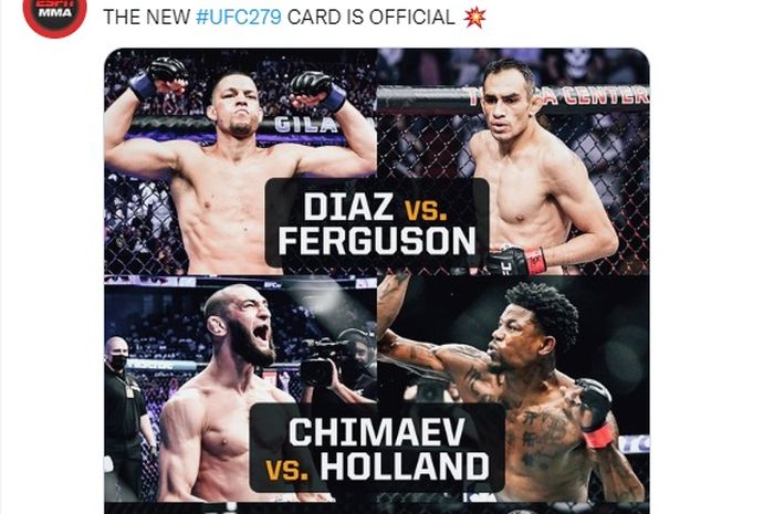 Pengumuman perubahan susunan pertarungan UFC 279 di media sosial ESPN.