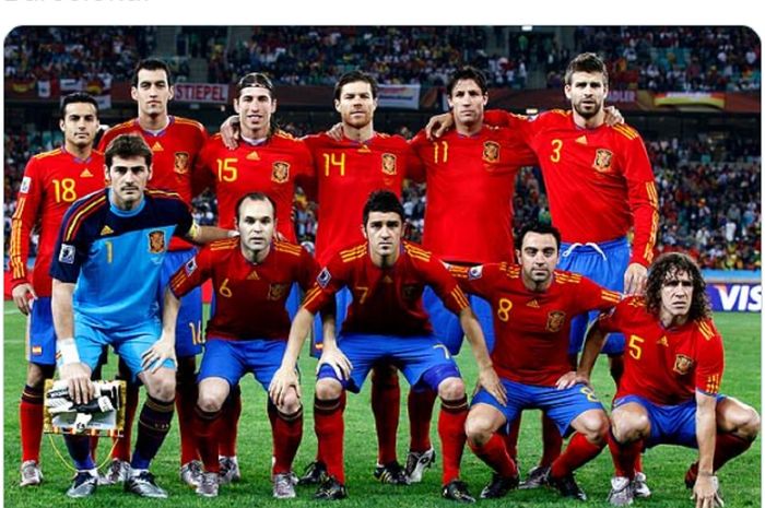 Skuad utama timnas Spanyol ketika menjuarai Piala Dunia 2010 Afrika Selatan.
