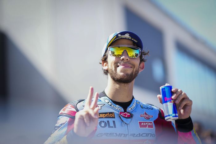 Pembalap Gresini Racing, Enea Bastianini usai menjalani sesi kualifikasi pada MotoGP Aragon 2022, Sabtu (17/9/2022)