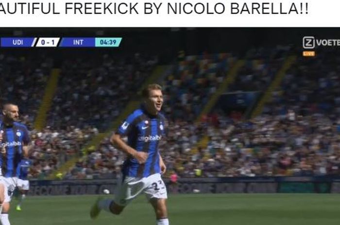 Berkat gol Nicolo Barella dalam laga Liga Italia, Udinese vs Inter Milan, I Nerazzurri akhirnya mengakhiri puasa gol free-kick di Serie A selama 371 hari.