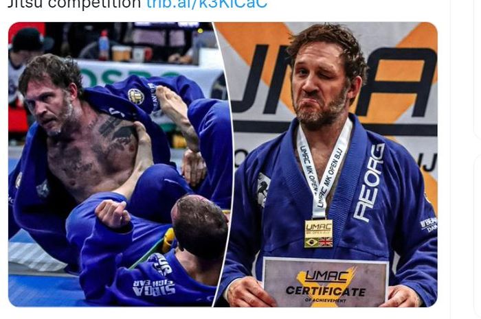 Aktor Tom Hardy saat tampil pada ajang Brazilian Jiu -Jitsu Open 2022 di Inggris, Sabtu (17/9/2022)