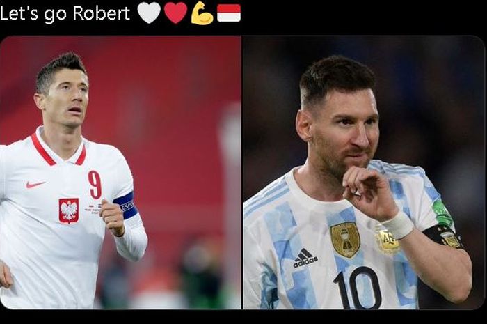Penyerang timnas Polandia, Robert Lewandowski, dan megabintang timnas Argentina, Lionel Messi