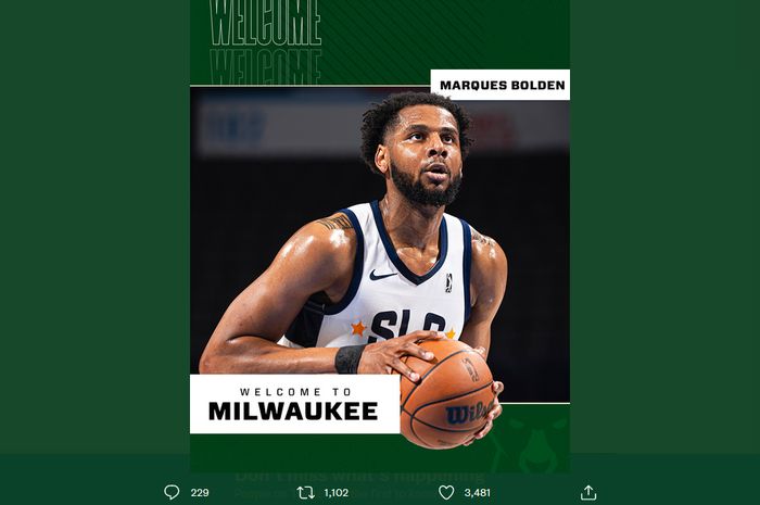 Pebasket naturalisasi Indonesia, Marques Bolden, menjadi rekrutan baru klub NBA, Milwaukee Bucks.