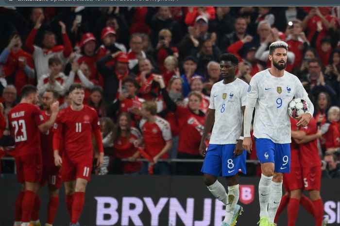 Timnas Prancis kalah 0-2 dari timnas Denmark pada laga terakhir Liga A Grup 1 UEFA Nations League 2022-2023.