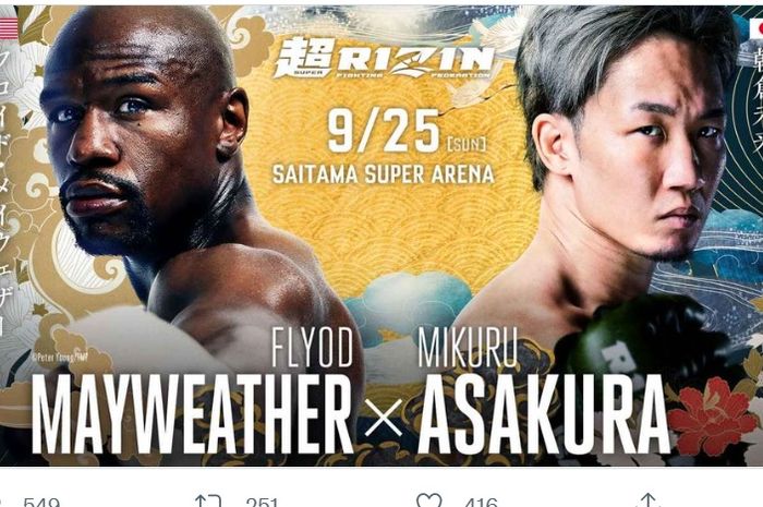 Poster duel tinju ekshibisi Floyd Mayweather vs Mikuru Asakura, 25 September 2022.