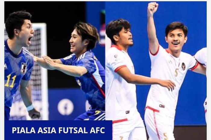 Pemain Timnas Futsal Indonesia (kanan) dan pemain Timnas Futsal Jepang (kiri).