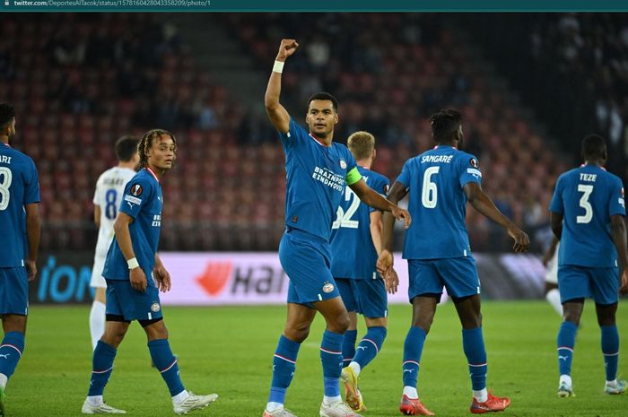 Penyerang PSV Eindhoven, Cody Gakpo, mencetak dua gol dalam kemenangan timnya dalam lanjutan Liga Europa 2022-2023.