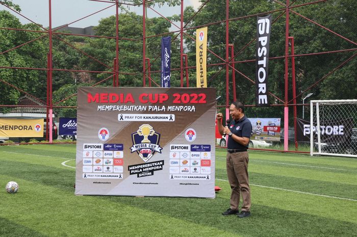 Menteri Pemuda dan Olahraga (Menpora), Zainudin Amali, membuka Media Cup 2022 di Triboon Mini Soccer, Cilandak, Jakarta Selatan, Kamis (6/10/2022)