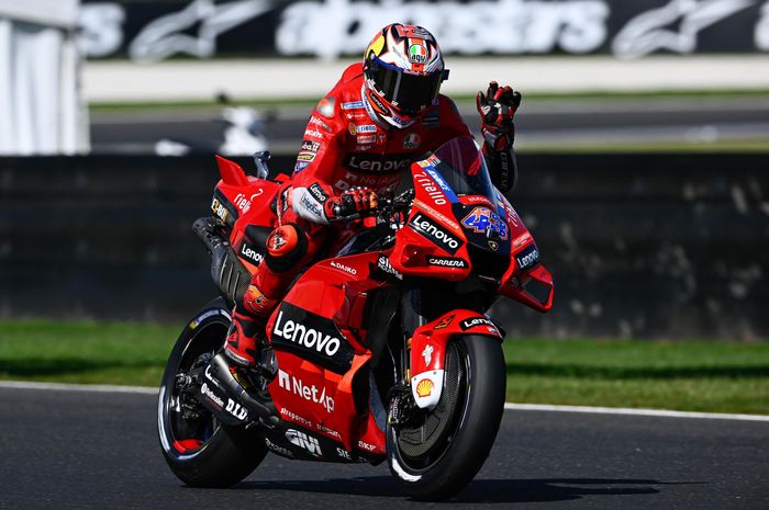Pembalap Ducati Lenovo, Jack Miller pada sesi latihan bebas pertama (FP1) MotoGP Australia 2022 di Sirkuit Phillip Island, Jumat (14/10/2022)