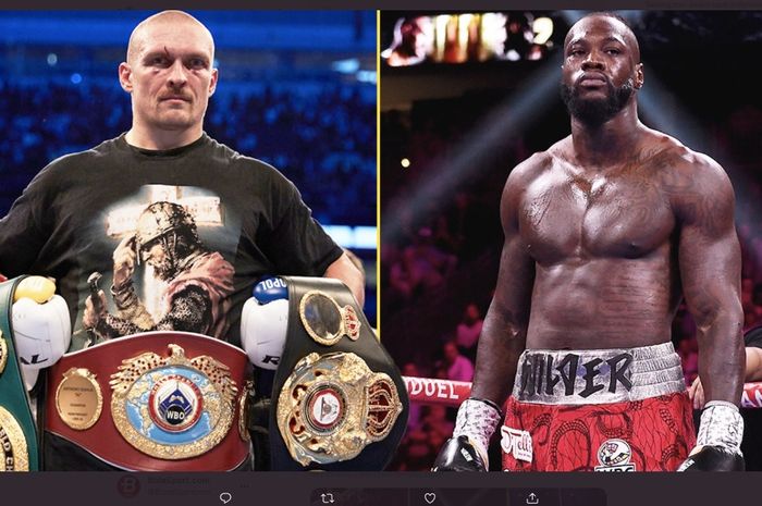 Montase foto dua petinju kelas berat, Oleksandr Usyk (kiri) dan Deontay Wilder (kanan)