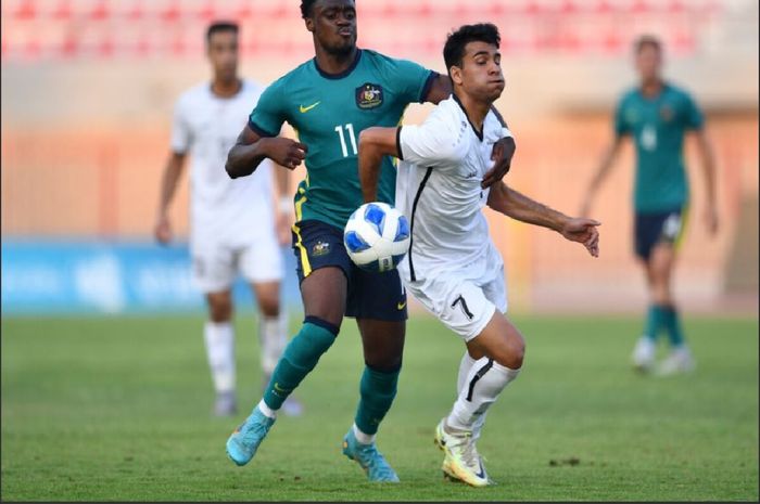 Suasana pertandingan terakhir Grup H Kualifikasi Piala Asia U-20 2023 antara Timnas U-20 Australia melawan Irak, di Stadion Ali Sabah Al-Salem, Kuwait, pada Selasa (18/10/2022) malam WIB.