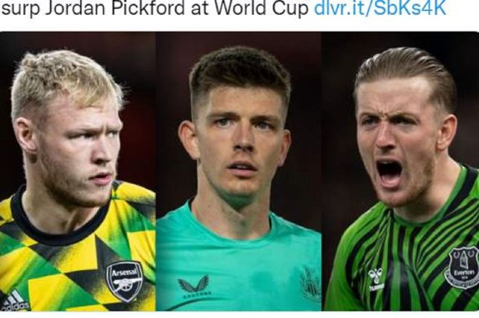 Tiga penjaga gawang Inggris, (dari kiri) Aaron Ramsdale, Nick Pope dan Jordan Pickford.