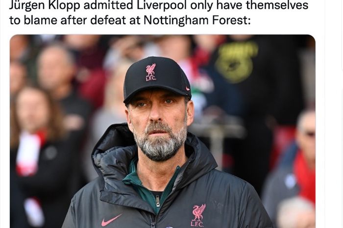 Pelatih Liverpool, Juergen Klopp, dalam laga Premier League melawan Nottingham Forest, Minggu (22/10/2022) di The City Ground Stadium