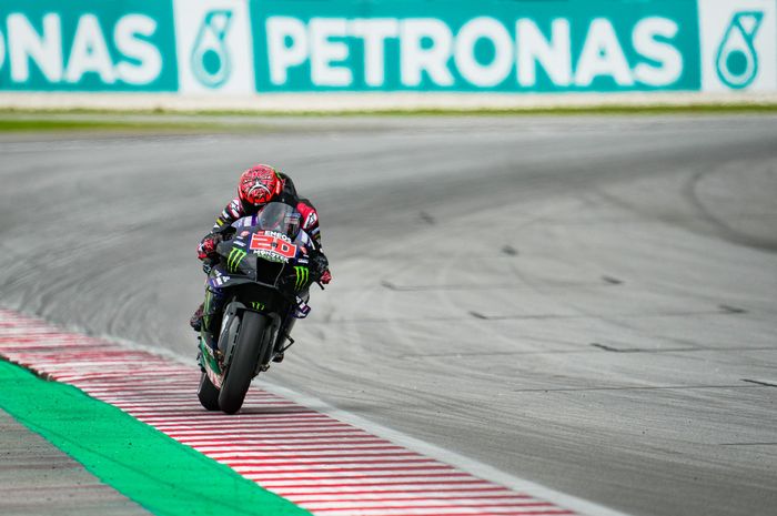 Aksi pembalap Monster Energy Yamaha, Fabio Quartararo pada balapan MotoGP Malaysia 2022, Minggu (23/10/2022)