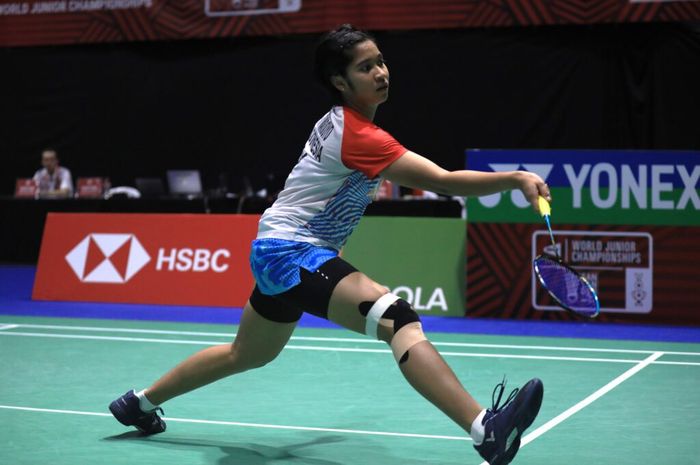 Pebulu tangkis tunggal putri Indonesia, Ester Nurumi Tri Wardoyo pada pertandingan babak 32 besar  Kejuaraan Dunia Junior 2022, Rabu (26/10/2022)