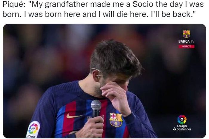 Gerard Pique tak kuasa menahan air matanya saat menyampaikan kalimat perpisahan untuk penggemar Barcelona