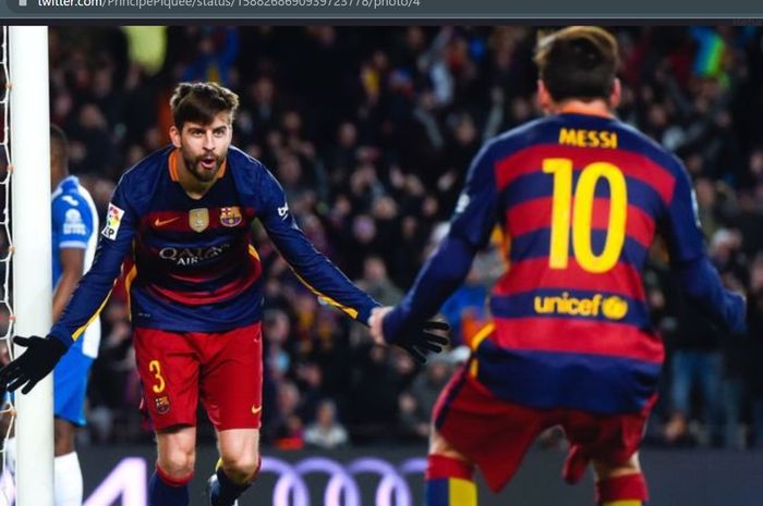 Gerard Pique dan Lionel Messi saat sama-sama masih membela Barcelona.