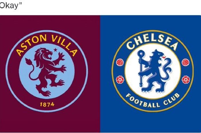 Penampilan logo baru Aston Villa (kiri) yang diejek mirip seperti logo milik Chelsea oleh warganet.