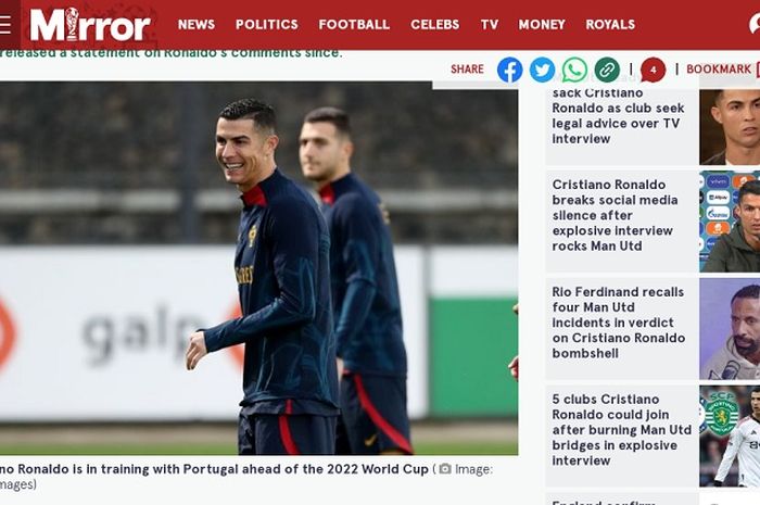 Momen tawa Cristiano Ronaldo saat latihan bersama timnas Portugal jelang Piala Dunia 2022.