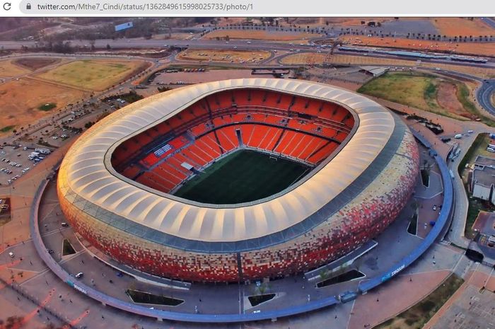 Stadion Soccer City di Johannesburg, Afrika Selatan yang menjadi venue final Piala Dunia 2010 antara timnas Spanyol dan timnas Belanda.