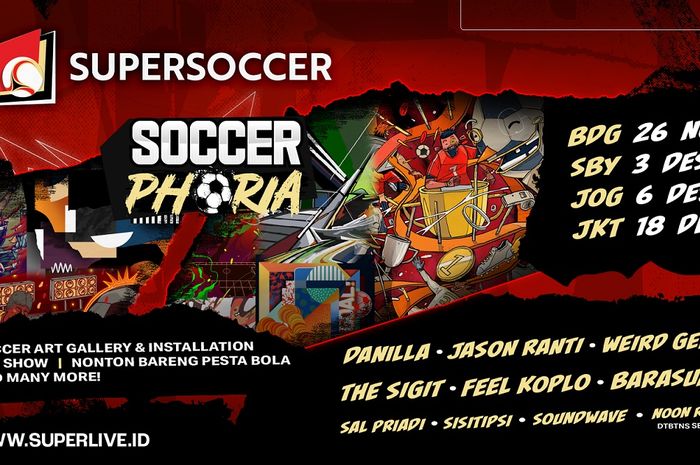 Poster Supersoccer Soccerphoria, event untuk memeriahkan Piala Dunia 2022