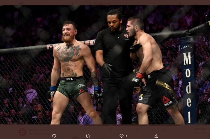 Conor McGregor dan Khabib Nurmagomedov saat bertarung dalam gelaran UFC 229 (6/10/2018)