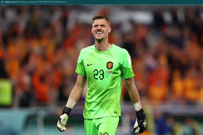 Kiper timnas Belanda, Andries Noppert, tampil gemilang dalam kemenangan 2-0 atas Senegal pada laga kedua Grup A Piala Dunia 2022.