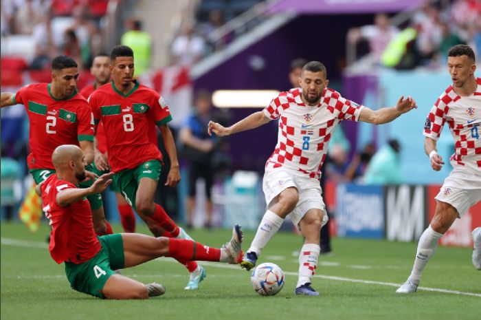 Pertandingan perdana Grup F Piala Dunia 2022 yang mempertemukan Kroasia dan Maroko.