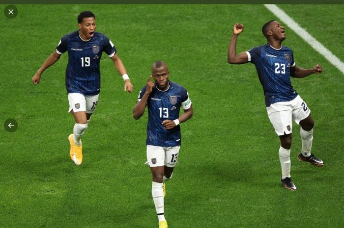 Selebrasi penyerang timnas Ekuador, Enner Valencia, usai menjebol gawang timnas Belanda dalam laga matchday kedua Grup A Piala Dunia 2022.