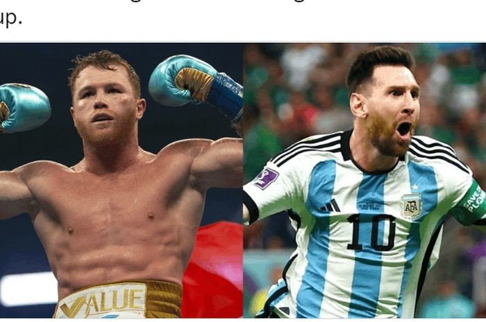 Montase raja tinju kelas menengah super, Canelo Alvarez (kiri), dan bintang sepak bola Argentina, Lionel Messi (kanan).