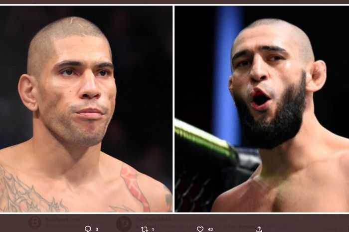 Raja kelas menengah UFC, Alex Pereira (kanan) memiliki teori soal pemicu niat Khamzat Chimaev (kiri) naik kelas.