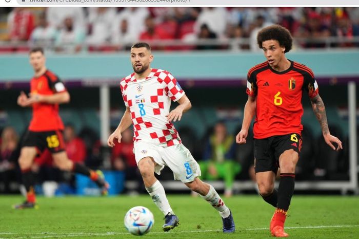 Gelandang timnas Kroasia, Mateo Kovacic, dalam laga melawan timnas Belgia di fase grup Piala Dunia 2022.