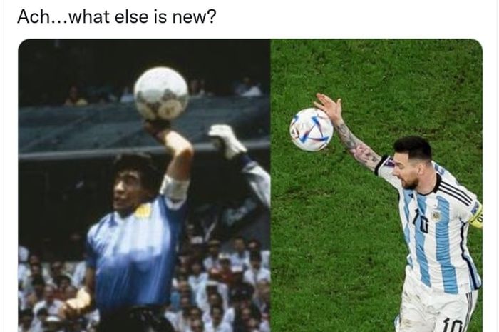 Lionel Messi melakukan handball yang disindir sebagai Tangan Tuhan versi lain Diego Maradona dalam duel timnas Belanda vs Argentina di perempat final Piala Dunia 2022.