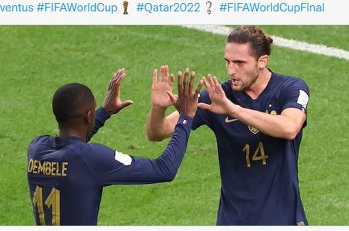Dua pemain Timnas Prancis di Piala Dunia 2022, Adrien Rabiot (kanan) dan Ousmane Dembele.