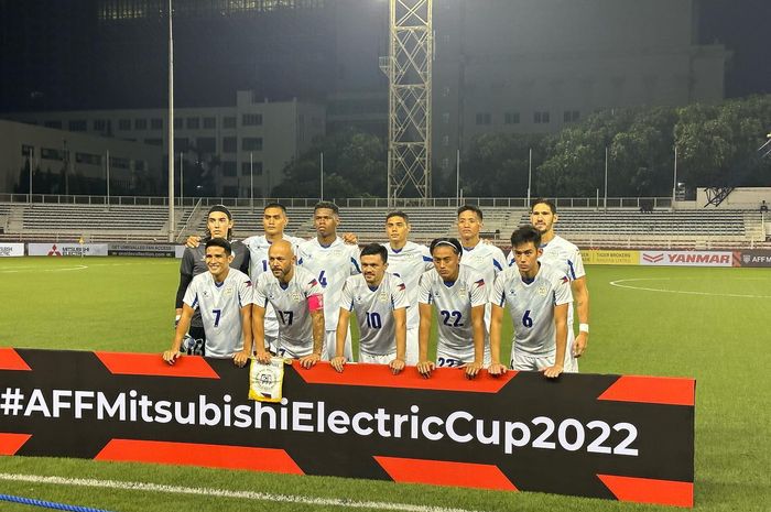 Skuad timnas Filipina ketika menghadapi Brunei Darussalam pada fase grup Piala AFF 2022.