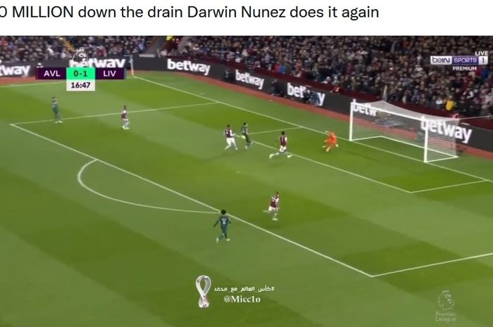 Darwin Nunez gagal mengonversi peluang menjadi gol dalam laga kontra Aston Villa.