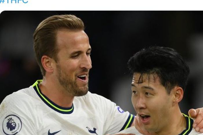 Duo penyerang Tottenham Hotspur, Harry Kane dan Son Heung-Min, melakukan selebrasi dalam laga Liga Inggris kontra Crystal Palace di Stadion Selhurst Park, Rabu (4/1/2023).