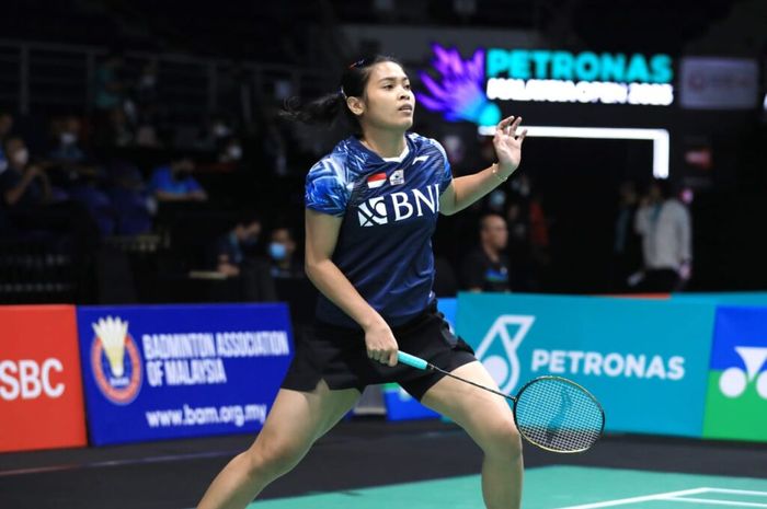 Tunggal putri Indonesia, Gregoria Mariska Tunjung saat menang atas wakil China He Bing Jiao di babak 32 besar Malaysia Open 2023 (10/1)