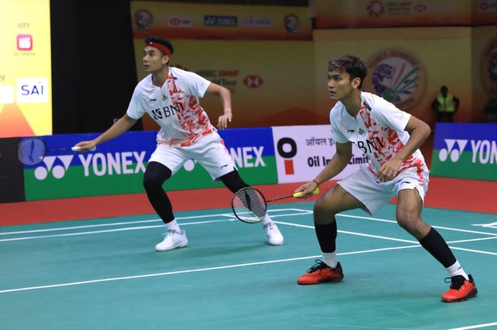 Ganda putra Indonesia, Muhammad Shohibul Fikri/Bagas Maulana mengomentari peluang menang atas Takuro Hoki/Yugo Kobayashi di Indonesia Masters 2023.