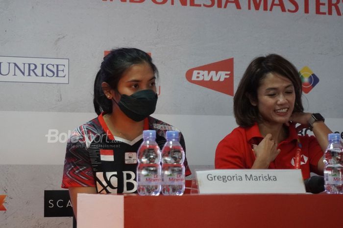 Pemain tunggal putri Indonesia, Gregoria Mariska Tunjung pada sesi konferensi pers Indonesia Masters 2023, di Istora Gelora Bung Karno, Senayan, Jakarta Pusat, Senin (23/1/2023)