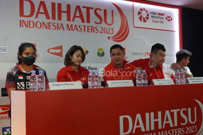 Suasana Konferensi Pers jelang Indonesia Masters 2023 di Istora Senayan, Jakarta, Senin, 23 Januari 2023