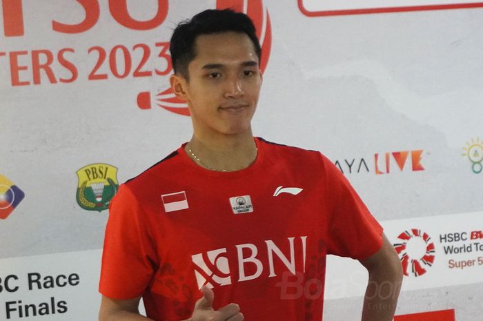 Tunggal putra tanah air, Jonatan Christie, saat konferensi pers usai laga babak pertama Indonesia Masters 2023 di Istora Senayan, Jakarta, Rabu (25/1/2023)