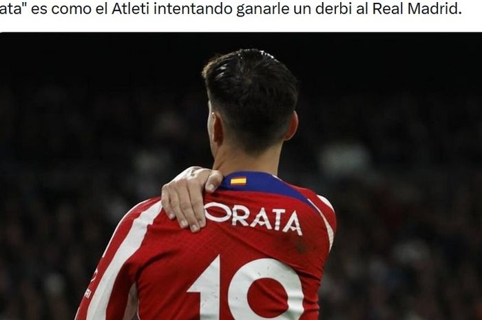 Selebrasi Alvaro Morata usai mencetak gol untuk Atletico Madrid ke gawang Real Madrid pada perempat final Copa del Rey 2022-2023.