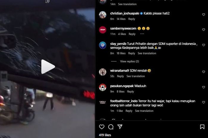 Bus yang ditumpangi Persis Solo dilempari segerombolan suporter Persita Tangerang usai laga pekan ke-21 di Indomilk Arena, Sabtu (28/1/2023).
